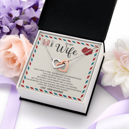 Wife Once Upon A Time, Interlocking Hearts Necklace, Romantic Gift For Wife From Husband