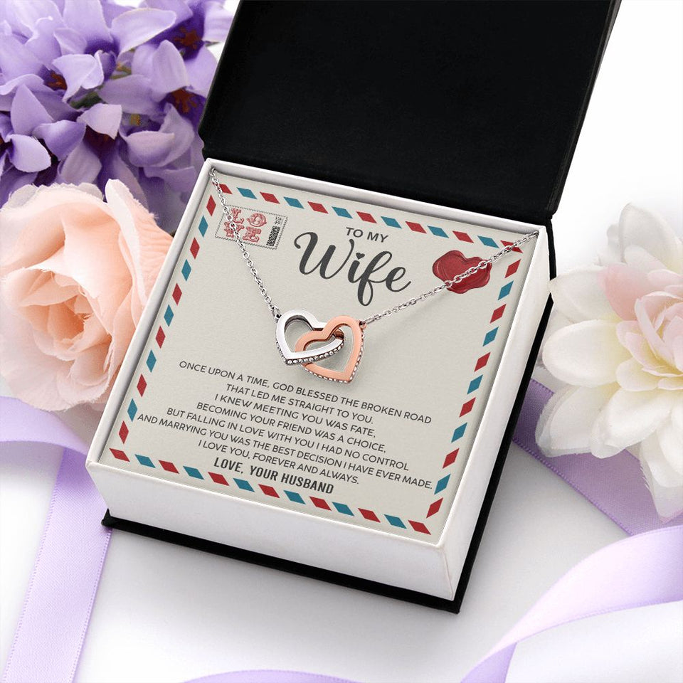 Wife Once Upon A Time, Interlocking Hearts Necklace, Romantic Gift For Wife From Husband