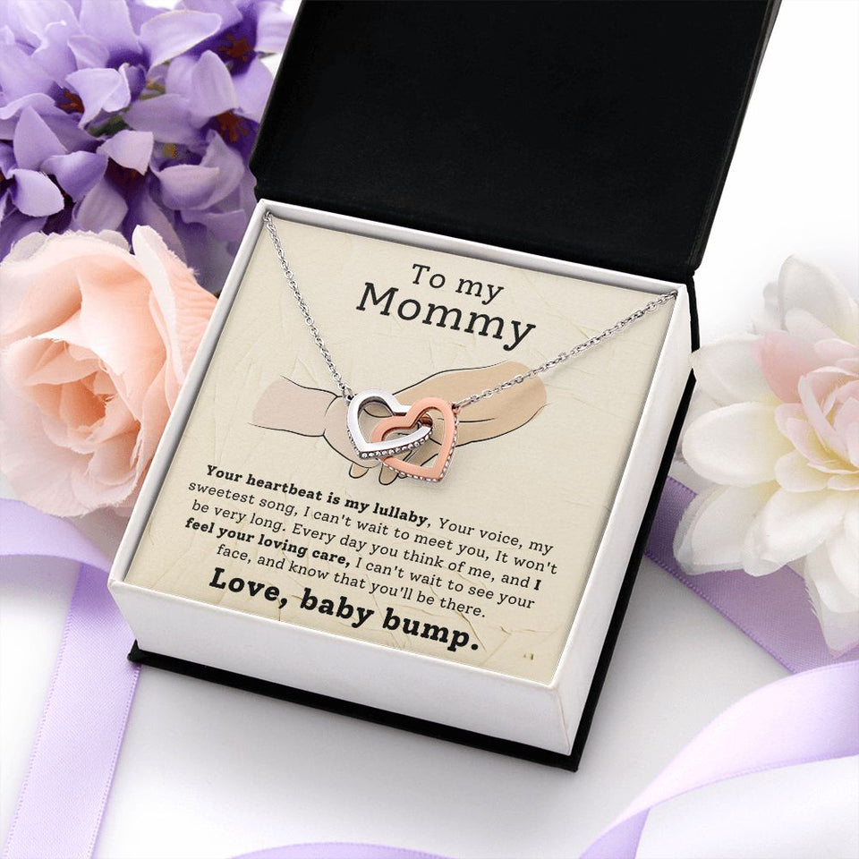 To My Mommy - Your Heartbeat Is My Lullaby Interlocking Hearts Necklace