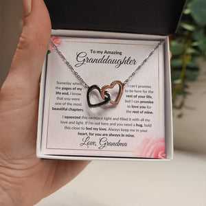 Rose Flower With Pink Background Interlocking Hearts Necklace To My Amazing Granddaughter Gift From Grandma