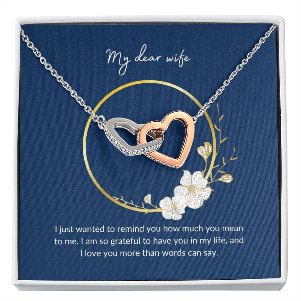 Wife - I Love You More Than Words Can Say - Interlocking Hearts Necklace