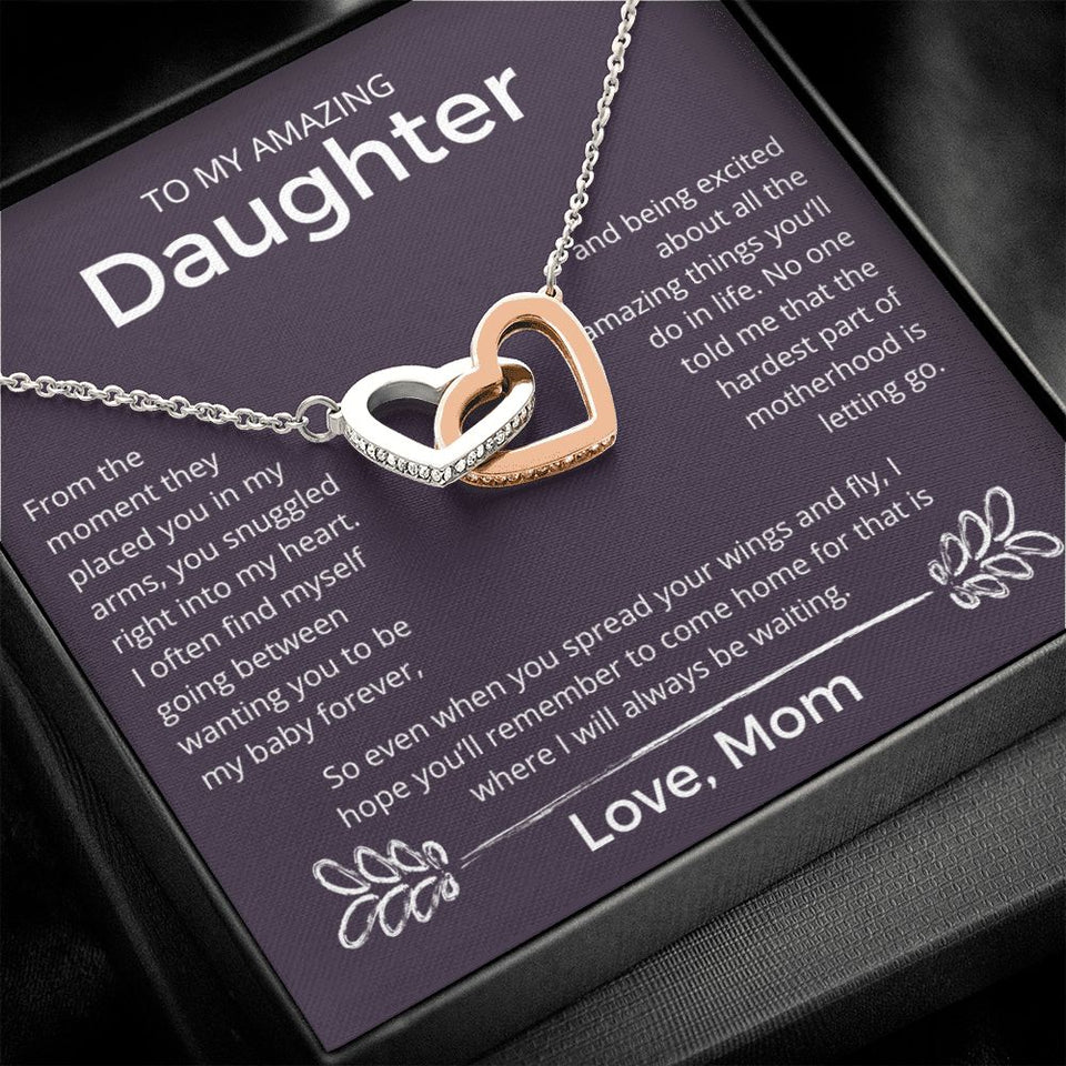 You Snuggled Right Into My Heart - Interlocking Hearts Necklace For Daughter