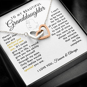 To My Beautiful Granddaughter Never Forget Interlocking Hearts Necklace