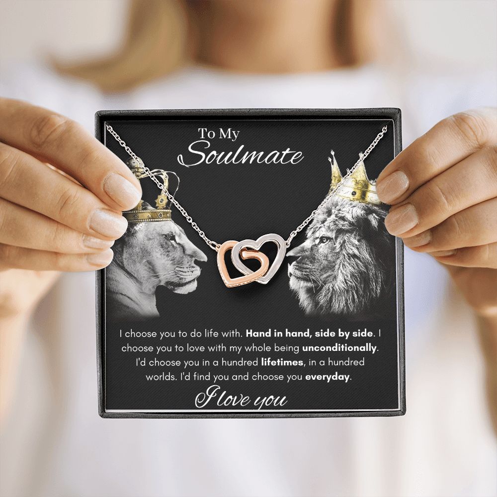 To My Soulmate - Interlocking Hearts Necklace - Hand in Hand Gift For Mom, necklace For Wife, Gift For Mother's Day