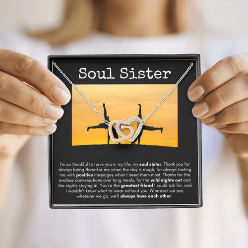 Soul Sister - Interlocking Hearts  Necklace - Black Card/Cartwheel Gift For Mom, necklace For Wife, Gift For Mother's Day