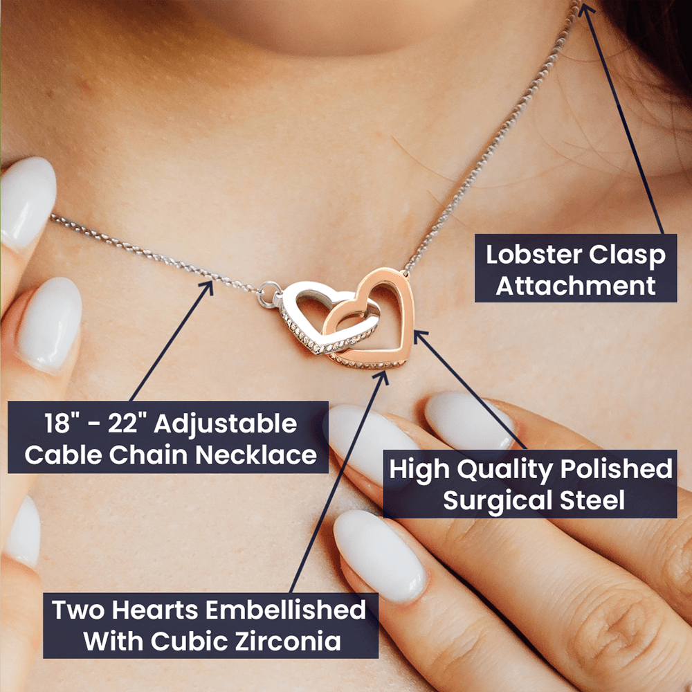 I Love You With All My Heart Necklace - Bonus Daughter Necklace - Gift from Bonus Mom or Bonus Dad, Interlocking Hearts Necklace