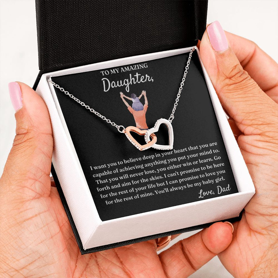 You Either Win Or Learn - Interlocking Hearts Necklace For Daughter