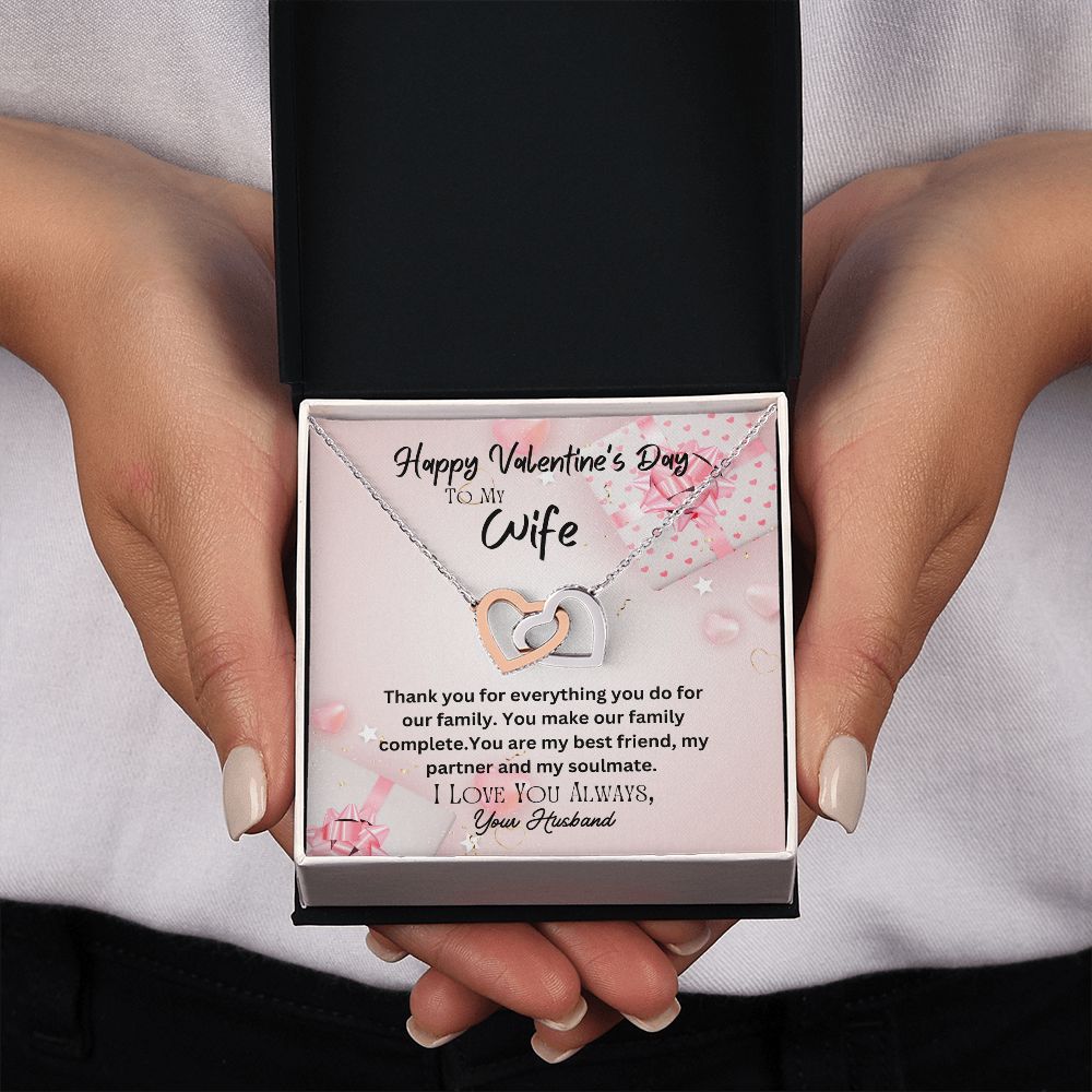 Happy Valentine's Day To My Wife Interlocking Hearts Necklace Gift For Mom, necklace For Wife, Gift For Mother's Day