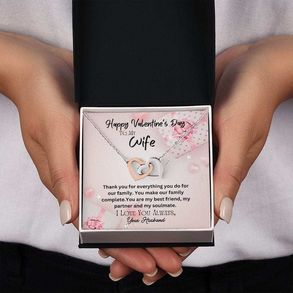 Happy Valentine's Day To My Wife Interlocking Hearts Necklace Gift For Mom, necklace For Wife, Gift For Mother's Day