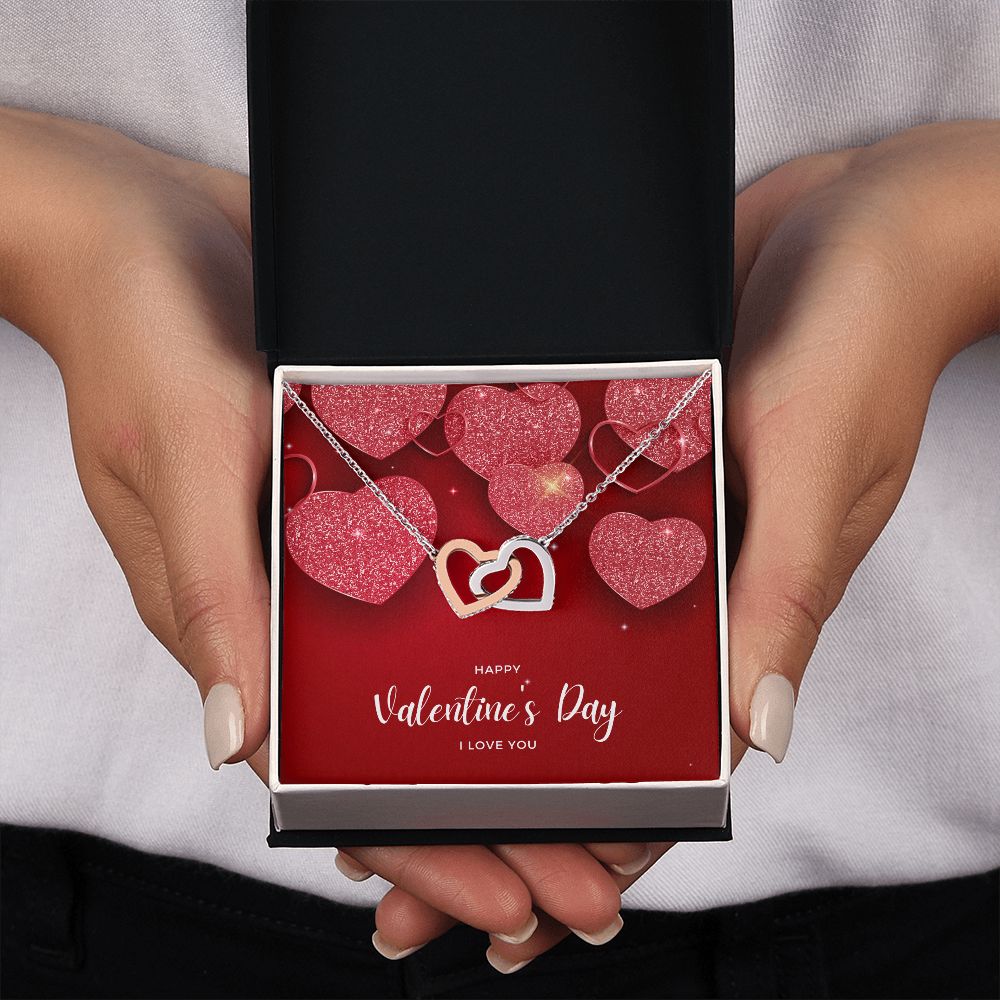 Happy Valentine's Day Interlocking Hearts Pendant Necklace Gift For Mom, necklace For Wife, Gift For Mother's Day