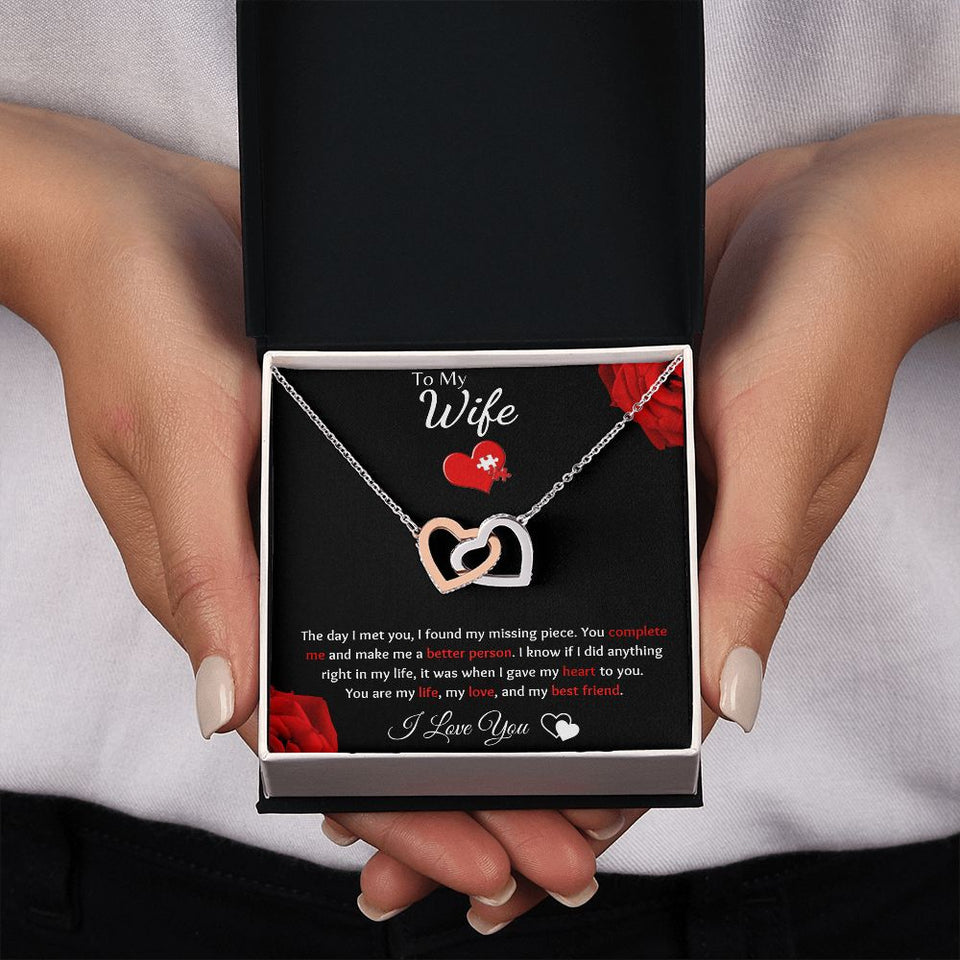To My Wife - Interlocking Hearts Necklace - Puzzle Piece Gift For Mom, necklace For Wife, Gift For Mother's Day