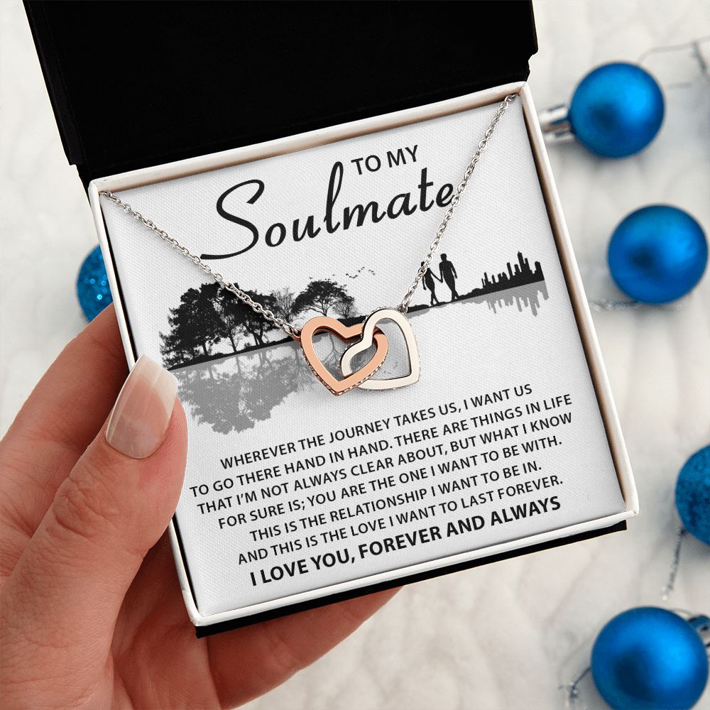 Soulmate The Journey Takes Us, Interlocking Hearts Necklace, Romantic Gift For Her