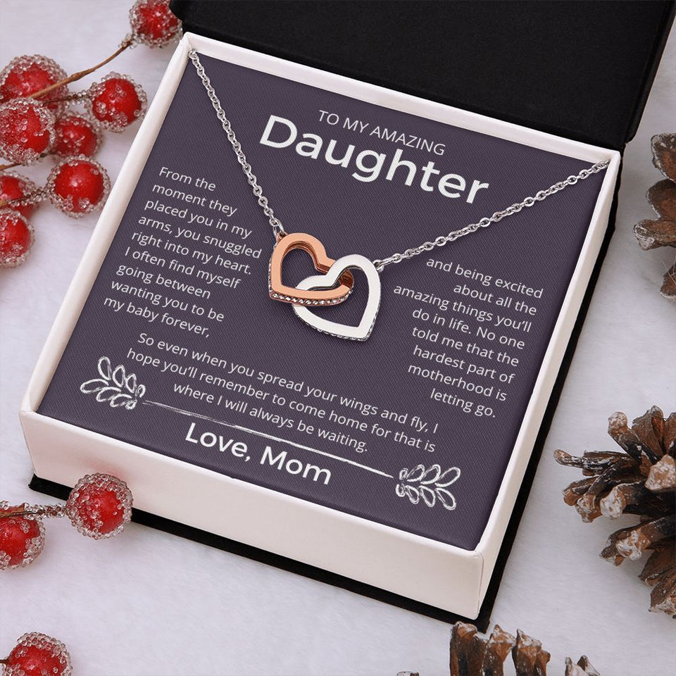 You Snuggled Right Into My Heart - Interlocking Hearts Necklace For Daughter