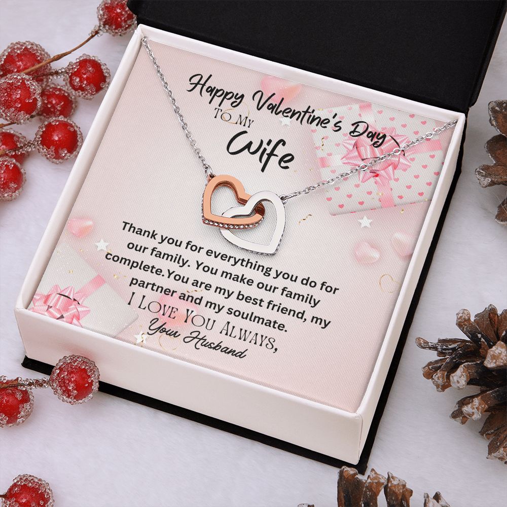Happy Valentine's Day To My Wife Interlocking Hearts Necklace Gift For Mom, necklace For Wife, Gift For Mother's Day
