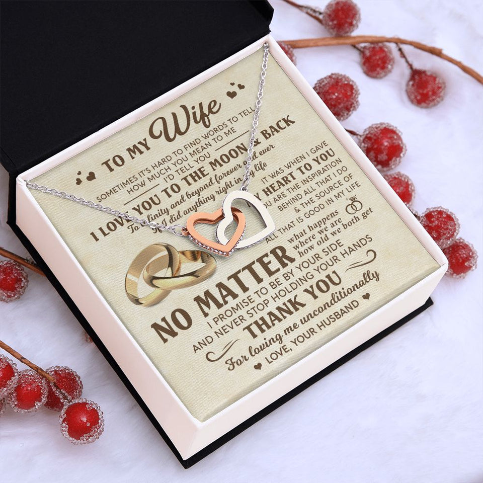 Wife My Heart To You, Interlocking Hearts Necklace, Gift For Wife From Husband, Christmas Gift Idea For Her