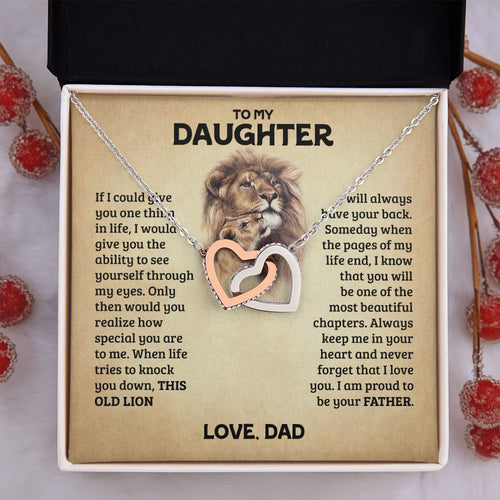 Daughter Necklace This Old Lion - I Am Pround To Be Your Father Interlocking Hearts Necklace