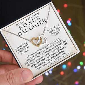 I Love You With All My Heart Necklace - Bonus Daughter Necklace - Gift from Bonus Mom or Bonus Dad, Interlocking Hearts Necklace