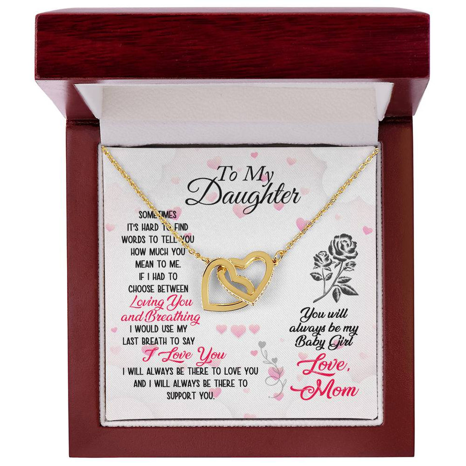 To Daughter Loving and Breathing Interlocking Hearts Necklace