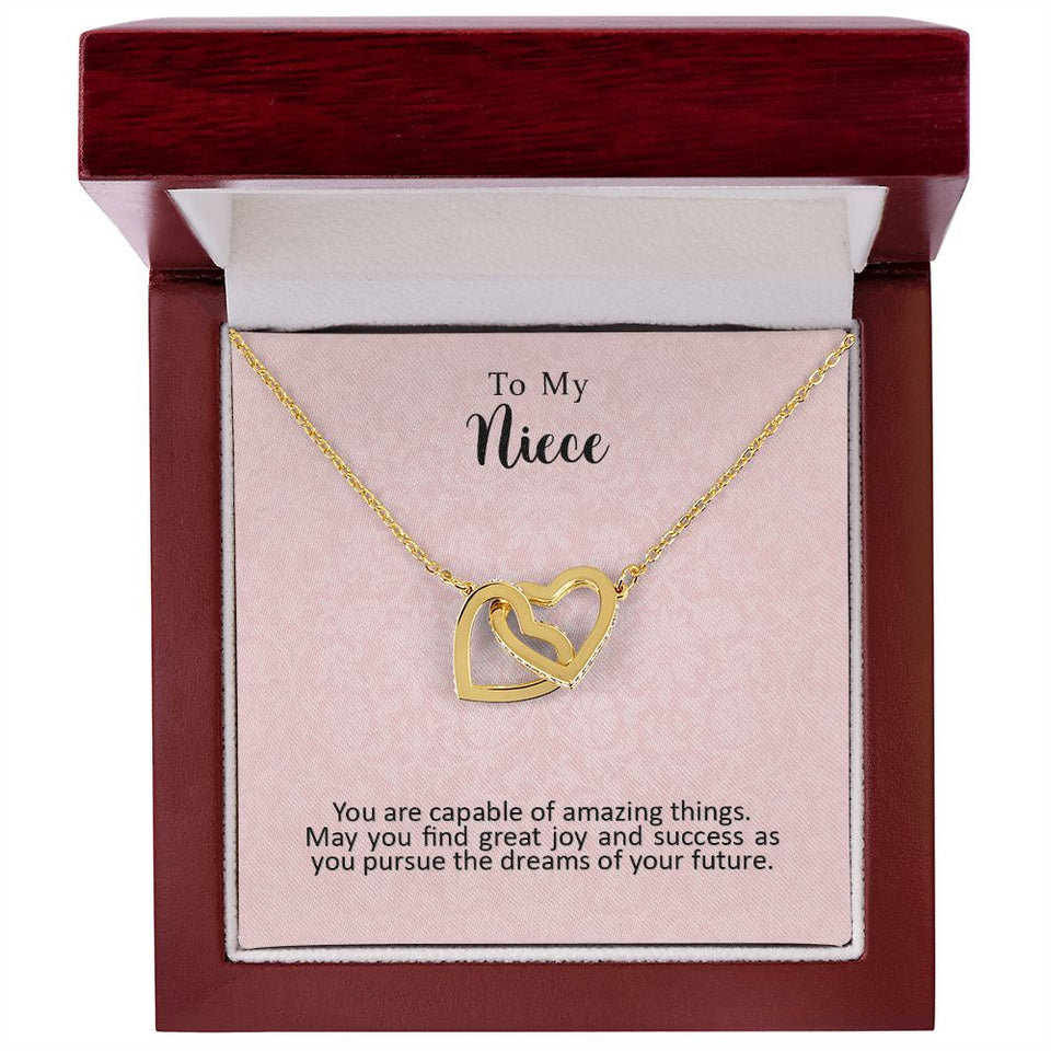 To My Niece Joy and Success Interlocking Hearts Necklace
