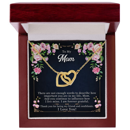 To My Mom necklace, Forever Grateful to Mom | Interlocking Hearts Necklace
