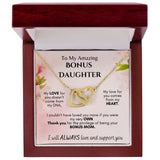To My Amazing Bonus Daughter - From Mom -  Interlocking Hearts Necklace