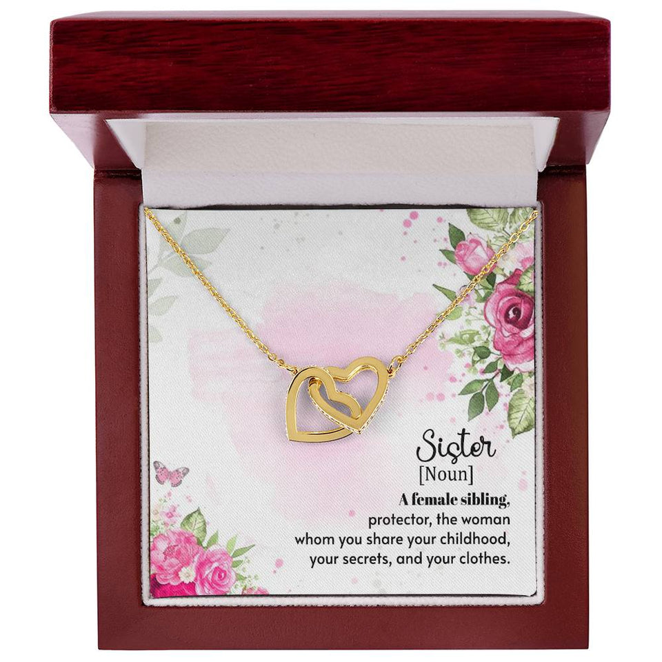 Sister Noun Interlocking Hearts Necklace