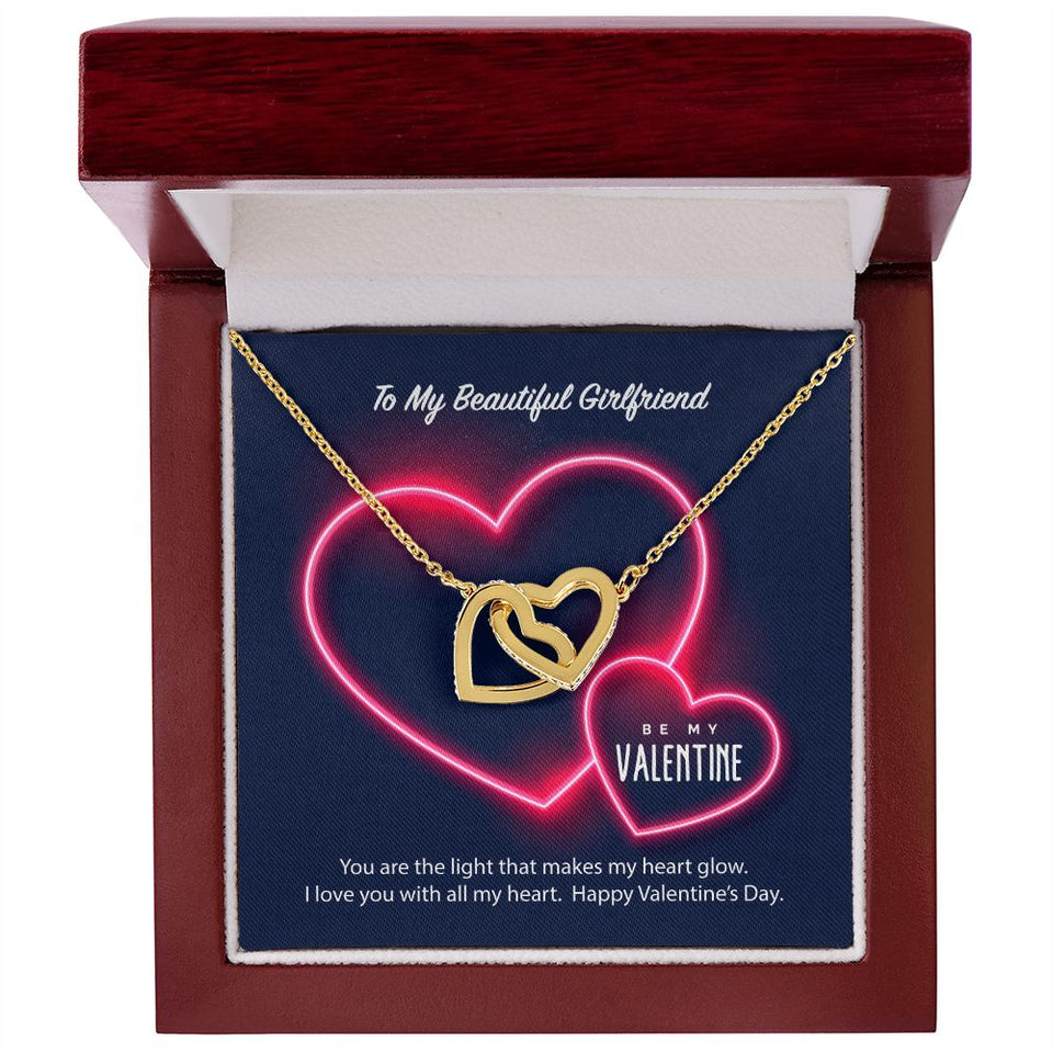 To My Girlfriend Be My Valentine Interlocking Hearts Necklace