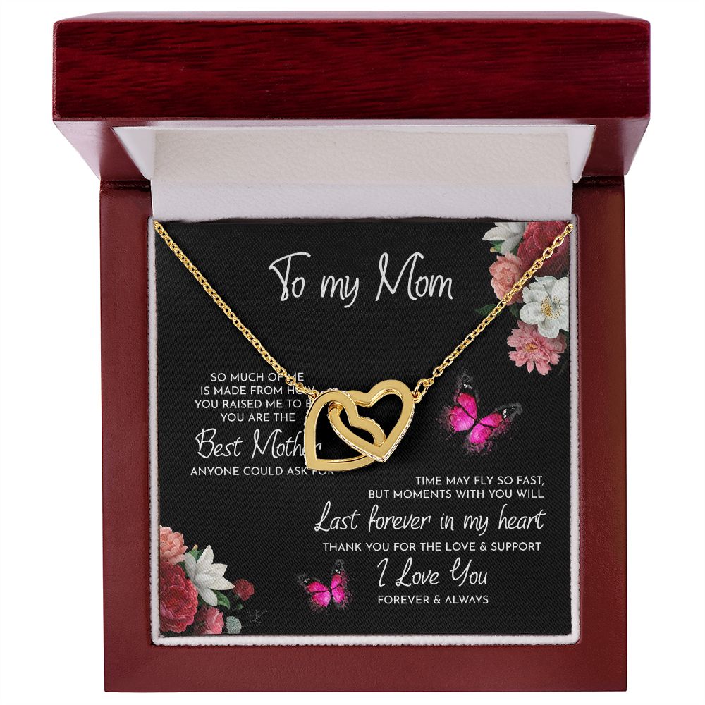 To My Mom Time May Fly Interlocking Hearts Necklace, Mom Necklace, Mother's Day Gift
