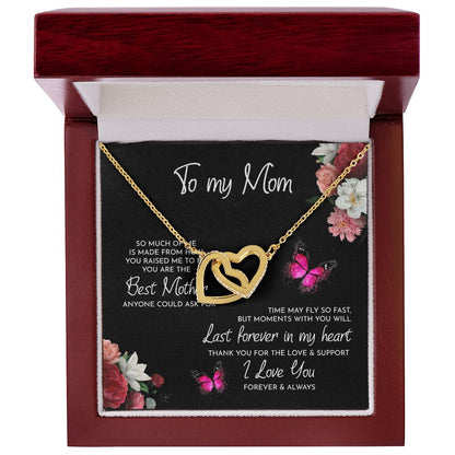 To My Mom Time May Fly Interlocking Hearts Necklace, Mom Necklace, Mother's Day Gift