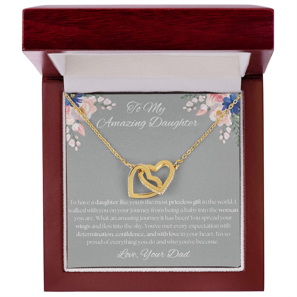 To My Amazing Daughter - From Dad -  Interlocking Hearts Necklace Gift For Mom, necklace For Wife, Gift For Mother's Day