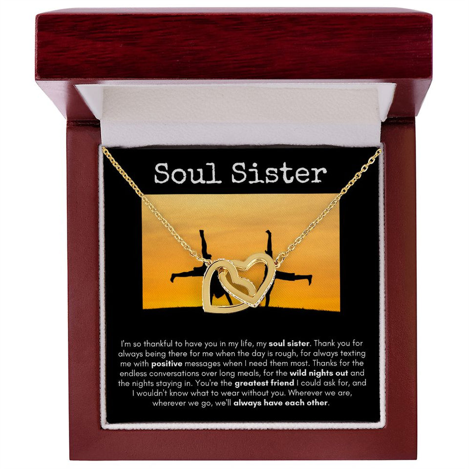 Soul Sister - Interlocking Hearts  Necklace - Black Card/Cartwheel Gift For Mom, necklace For Wife, Gift For Mother's Day