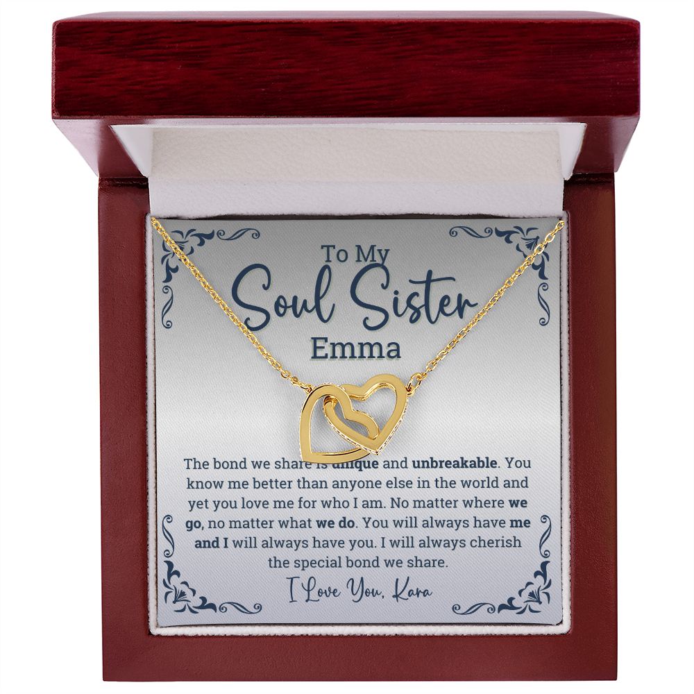 Personalized Soul sisters Gift Interlocking Hearts Necklace, Soul sister Jewelry, Soul Sisterhood gifts