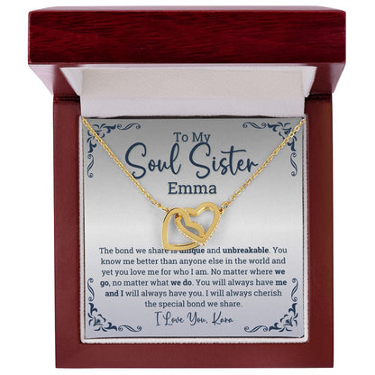 Personalized Soul sisters Gift Interlocking Hearts Necklace, Soul sister Jewelry, Soul Sisterhood gifts