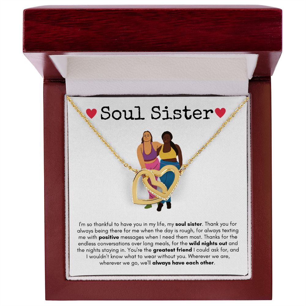 Soul Sister - Interlocking Hearts Necklace - White Card Gift For Mom, necklace For Wife, Gift For Mother's Day