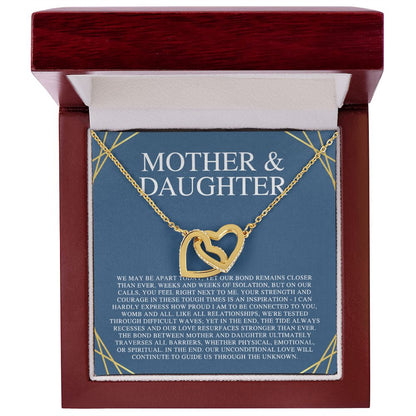 Mother & Daughter We May Be Apart Interlocking Hearts Necklace