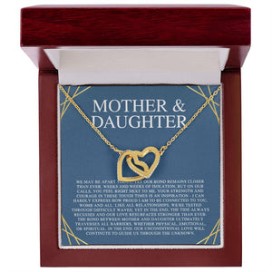 Mother & Daughter We May Be Apart Interlocking Hearts Necklace