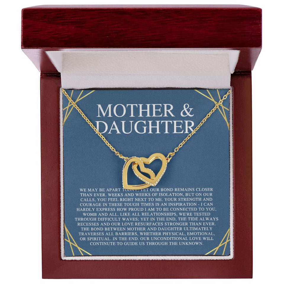 Mother & Daughter We May Be Apart Interlocking Hearts Necklace