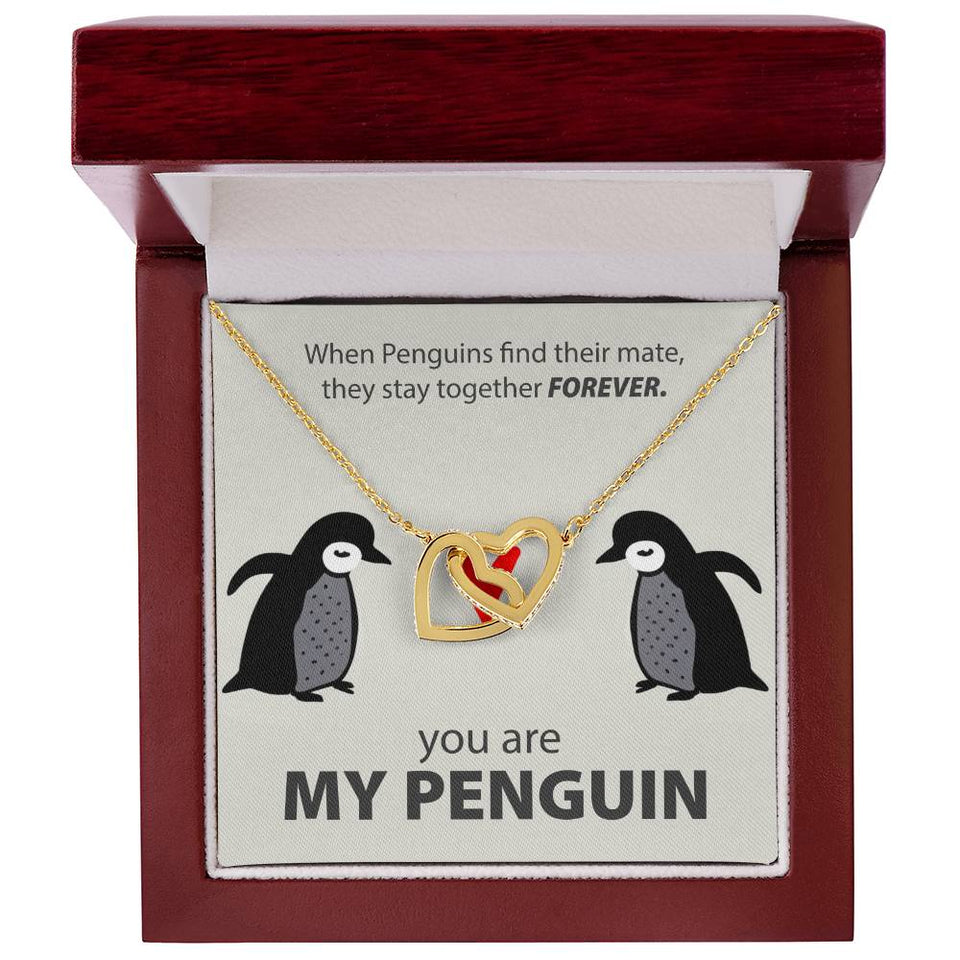 Necklace for Wife, Girlfriend - You Are My Penguin - Interlocking Hearts Necklace