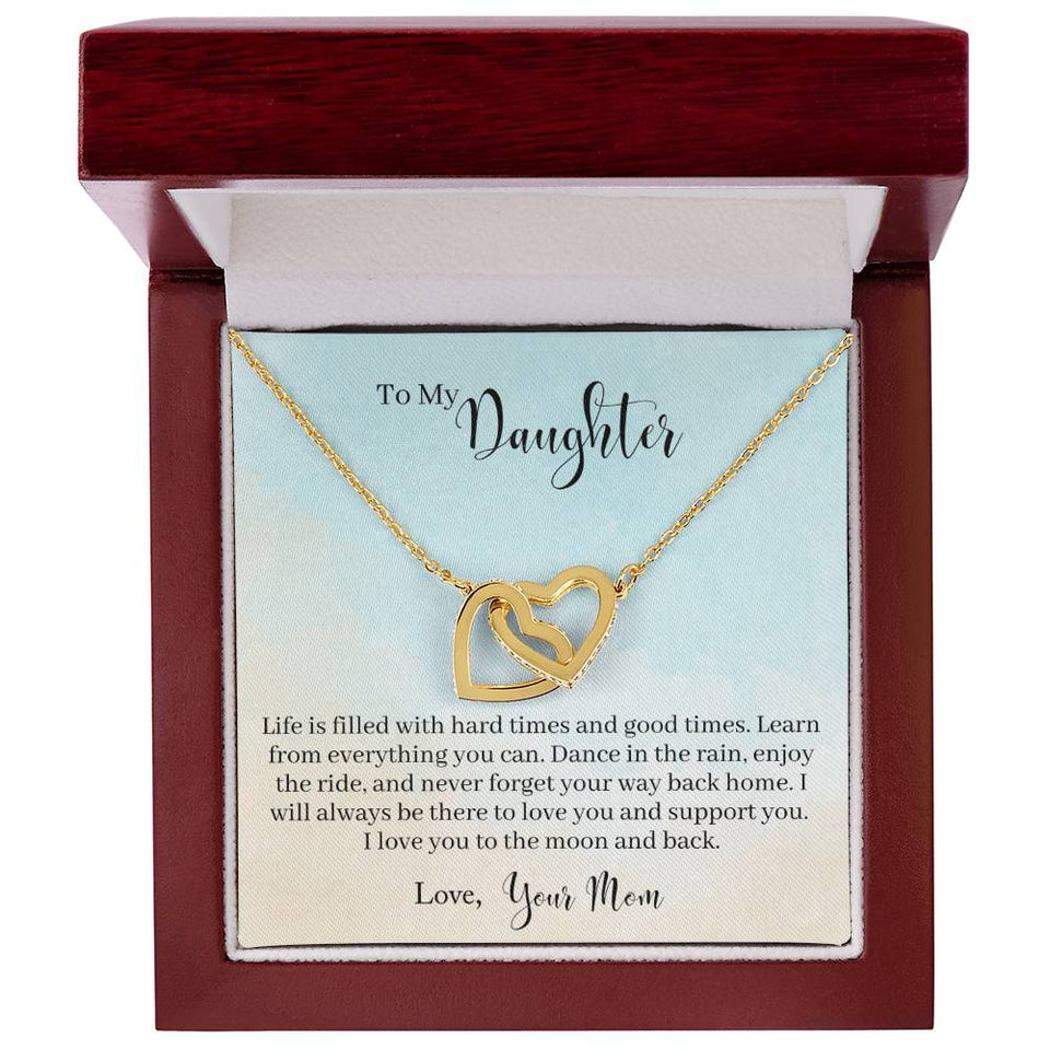 Daughter Learn From Everything Interlocking Hearts Necklace