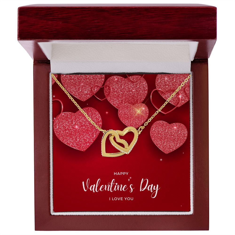 Happy Valentine's Day Interlocking Hearts Pendant Necklace Gift For Mom, necklace For Wife, Gift For Mother's Day