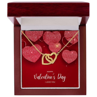 Happy Valentine's Day Interlocking Hearts Pendant Necklace Gift For Mom, necklace For Wife, Gift For Mother's Day