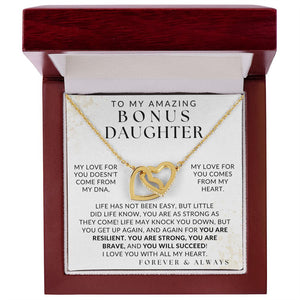I Love You With All My Heart Necklace - Bonus Daughter Necklace - Gift from Bonus Mom or Bonus Dad, Interlocking Hearts Necklace