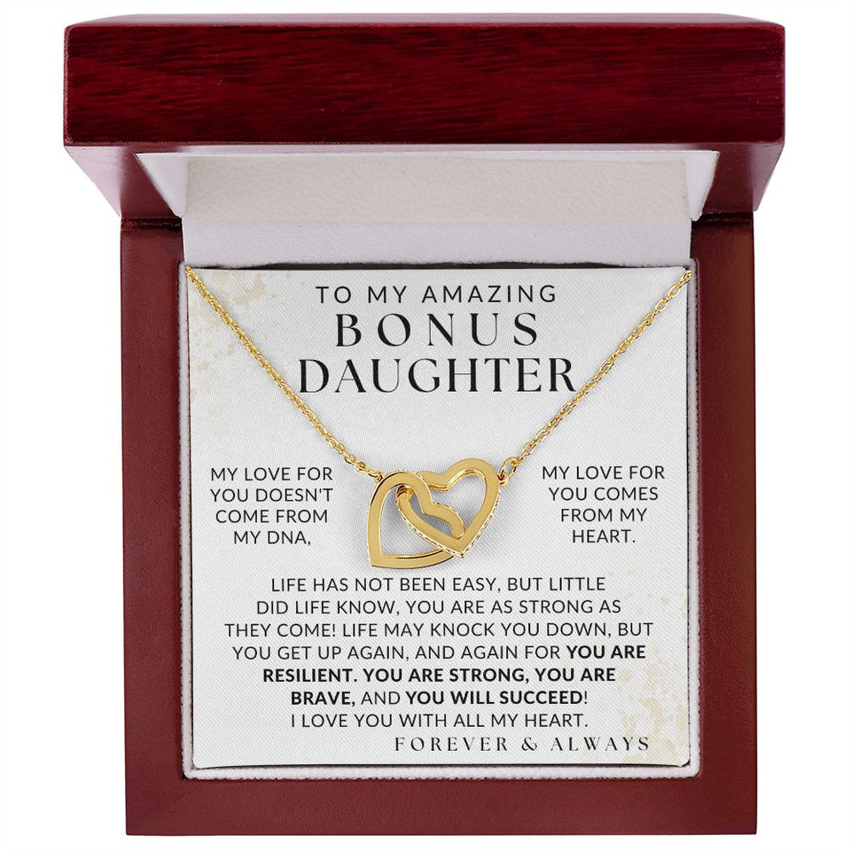 I Love You With All My Heart Necklace - Bonus Daughter Necklace - Gift from Bonus Mom or Bonus Dad, Interlocking Hearts Necklace