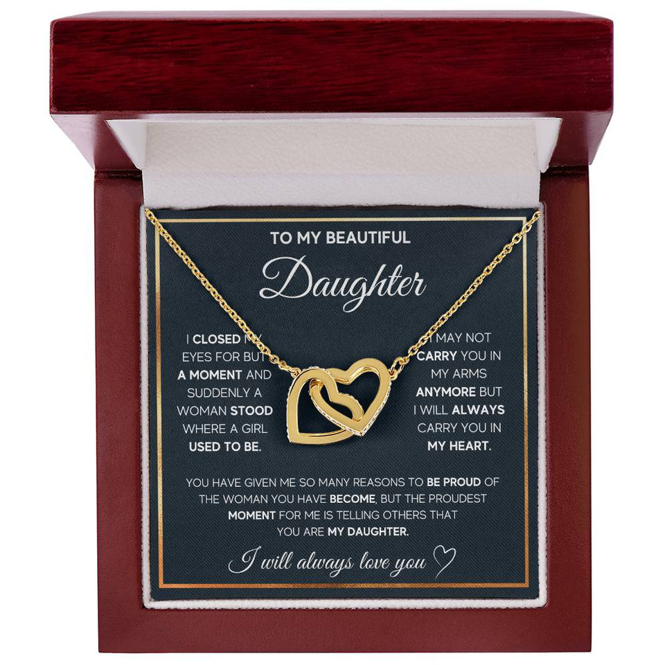 Daughter Proud of The Woman You've Become Interlocking Hearts Necklace