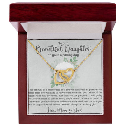 Beautiful Daughter on Your Wedding Day Interlocking Hearts Necklace