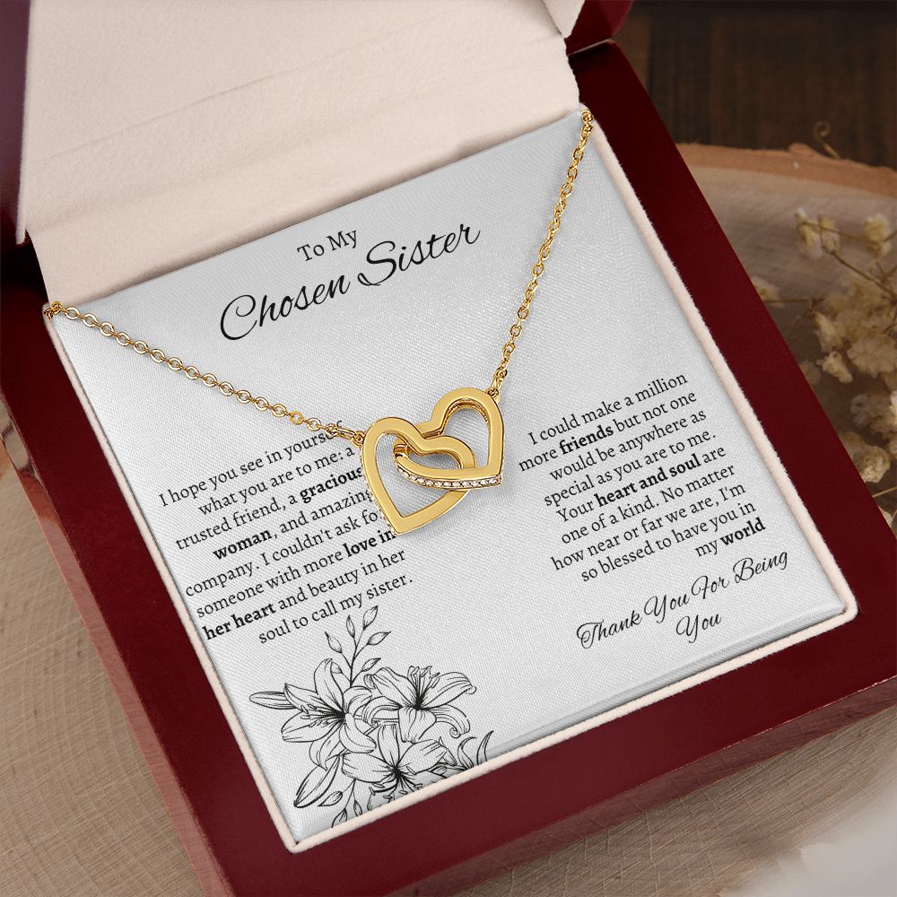 To My Chosen Sister - Interlocking Hearts Necklace - White Gift For Mom, necklace For Wife, Gift For Mother's Day
