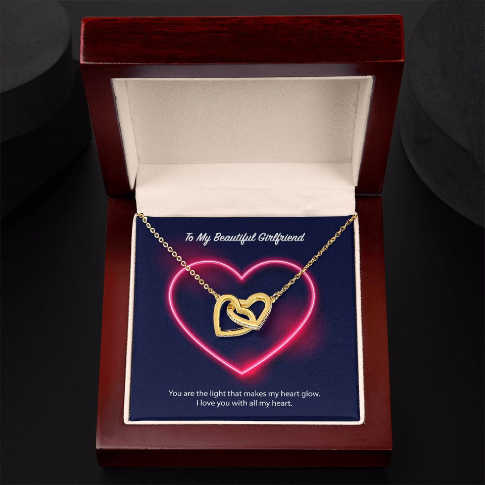 To My Beautiful Girlfriend Interlocking Hearts Necklace