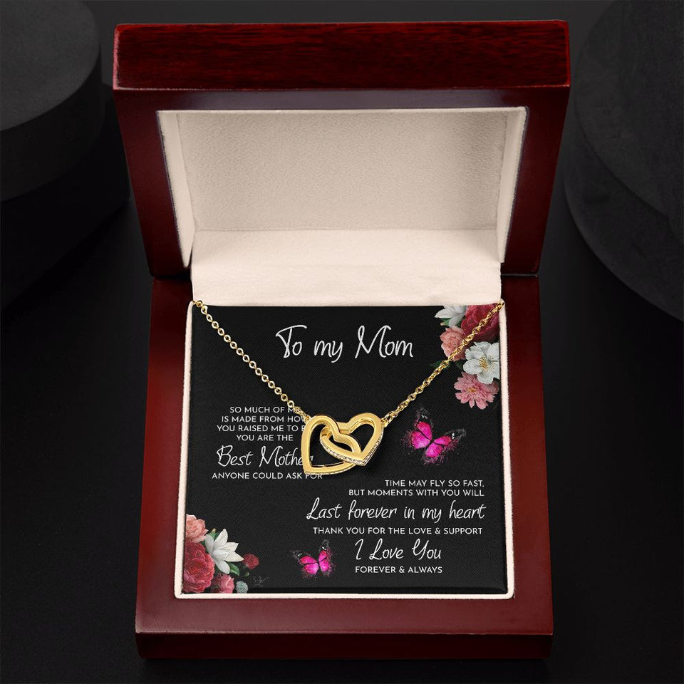 To My Mom Time May Fly Interlocking Hearts Necklace