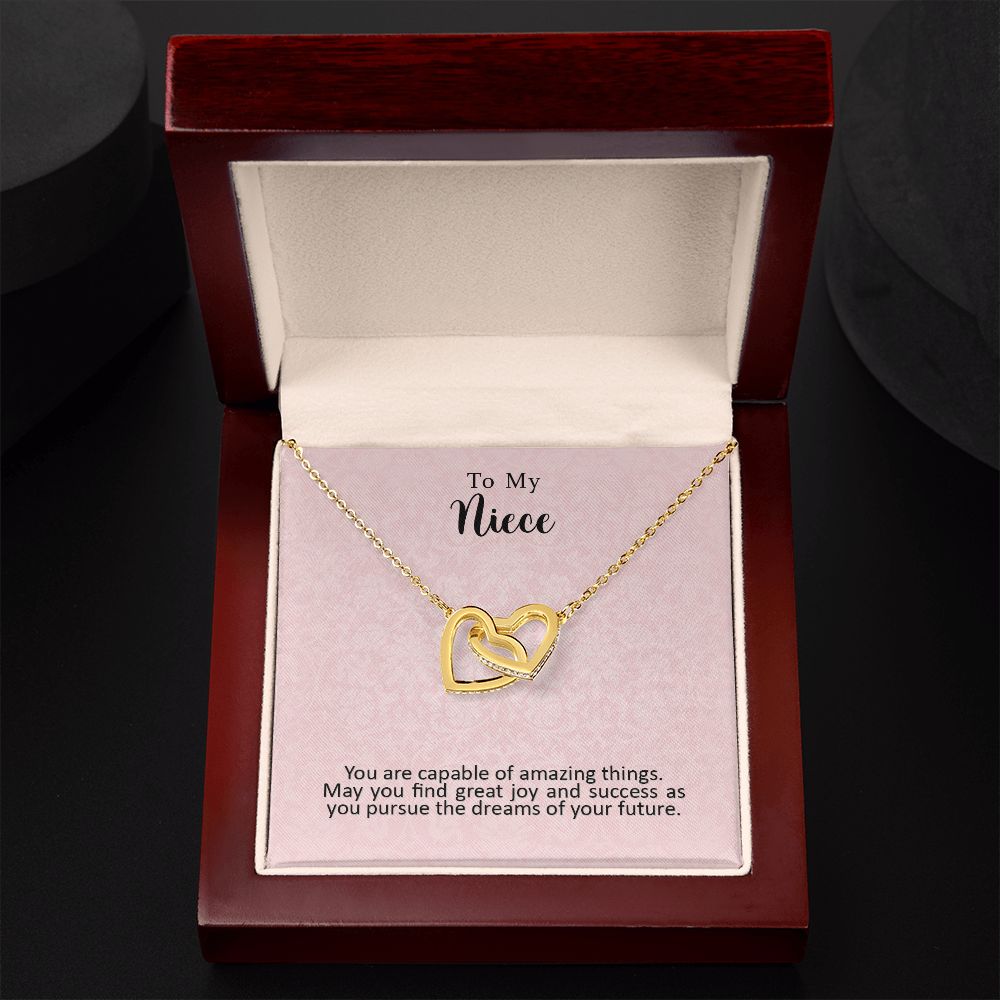 To My Niece Joy and Success Interlocking Hearts Necklace
