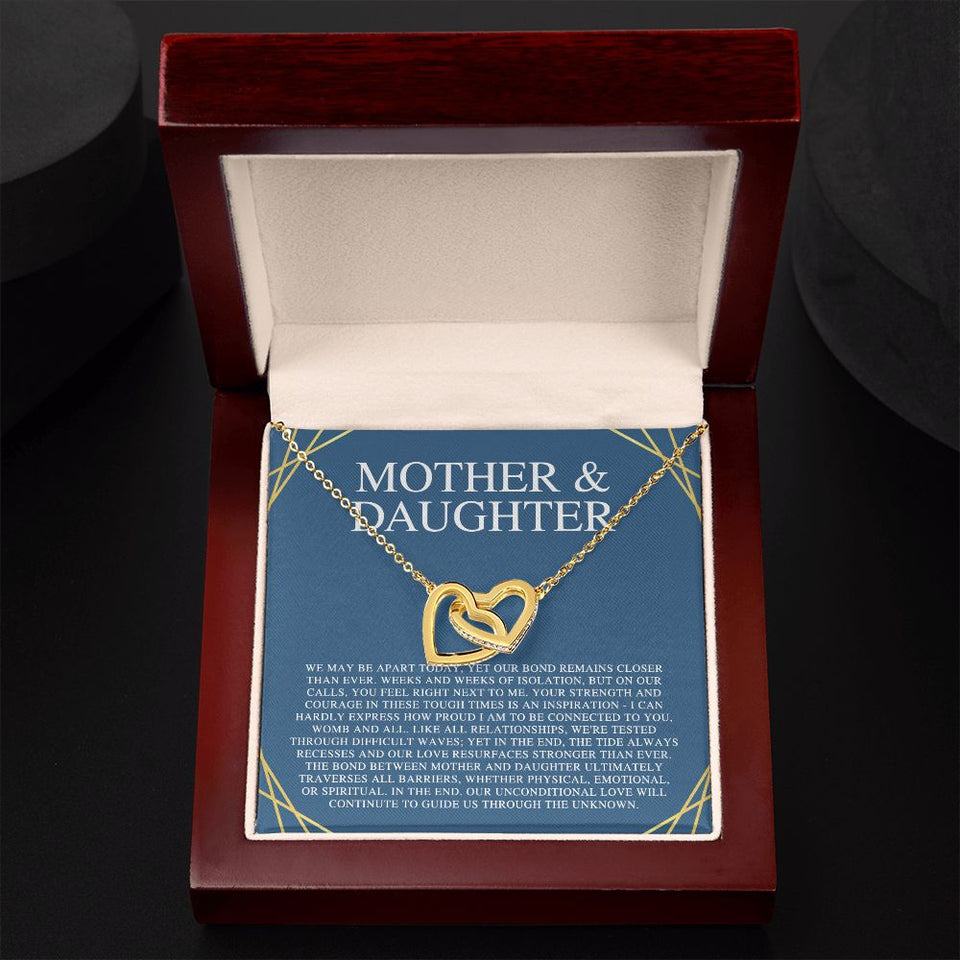 Mother & Daughter We May Be Apart Interlocking Hearts Necklace